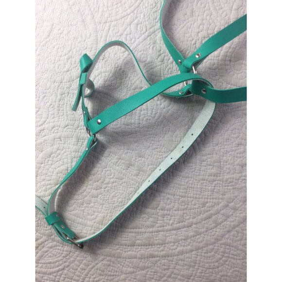 Adjustable Teal Faux Leather Chest Harness*Gay*BDSM*Buckles*Rivets*Halloween*New - Picture 4 of 5